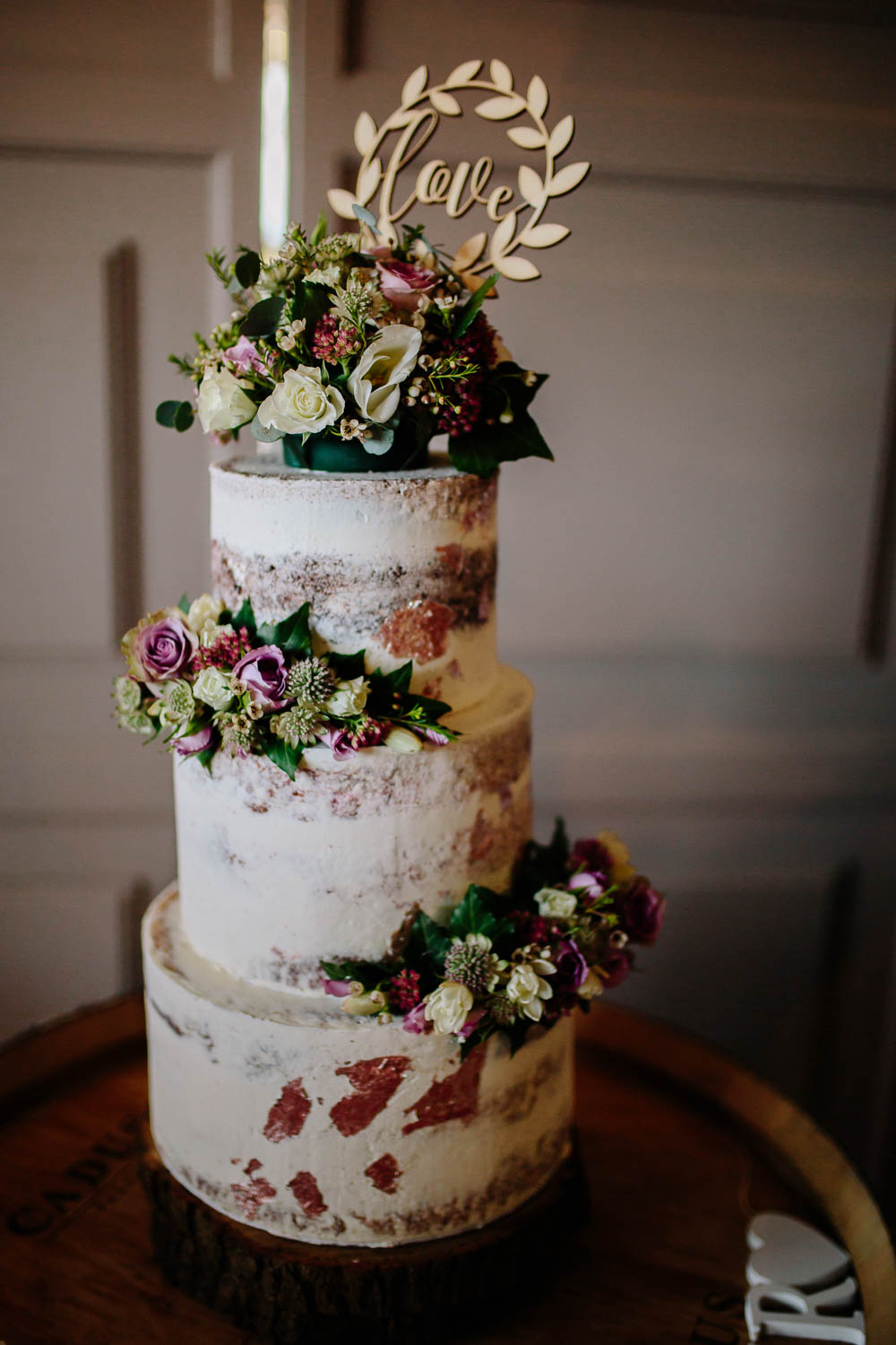 Semi Naked Cake Flowers Floral Wood Laser Cut Topper Yorkshire Wedding Barn Anna Rose Photography
