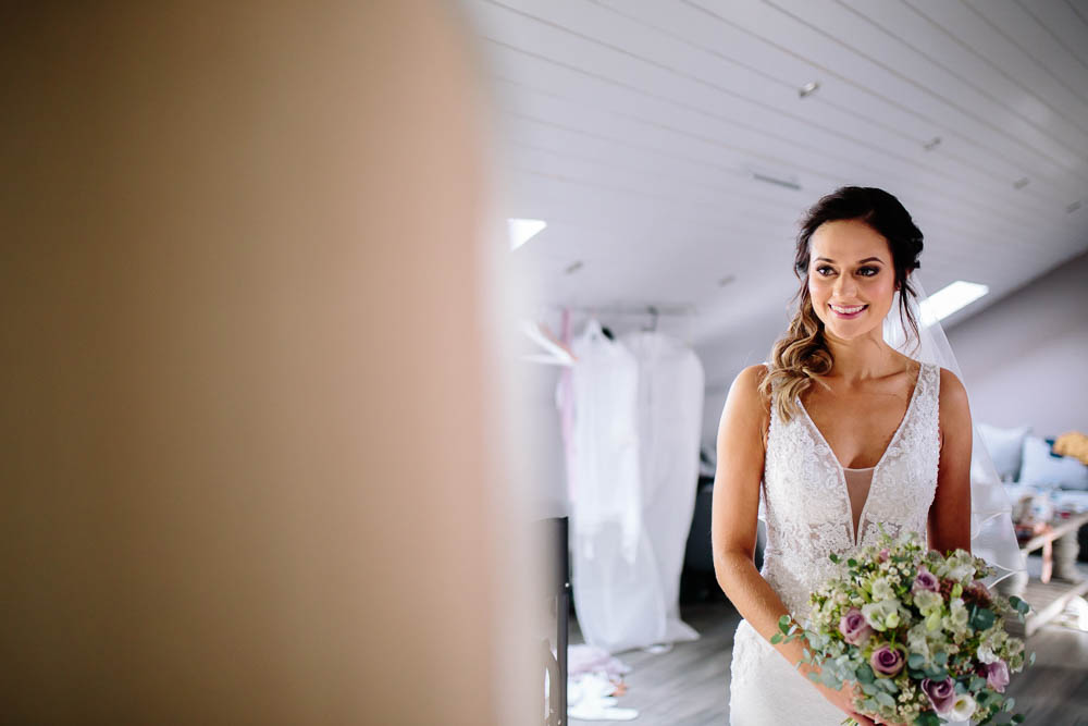 Bride Bridal Sleeveless V Neck Embellished Dress Gown Fitted Bouquet Veil Yorkshire Wedding Barn Anna Rose Photography