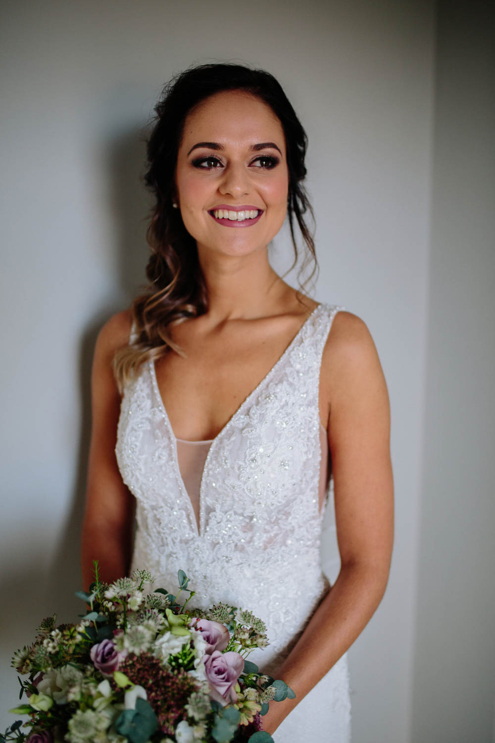 Bride Bridal Sleeveless V Neck Embellished Dress Gown Fitted Yorkshire Wedding Barn Anna Rose Photography