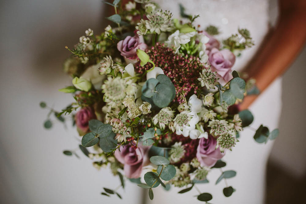 Bride Bridal Bouquet Eucalyptus Floral Flowers Yorkshire Wedding Barn Anna Rose Photography