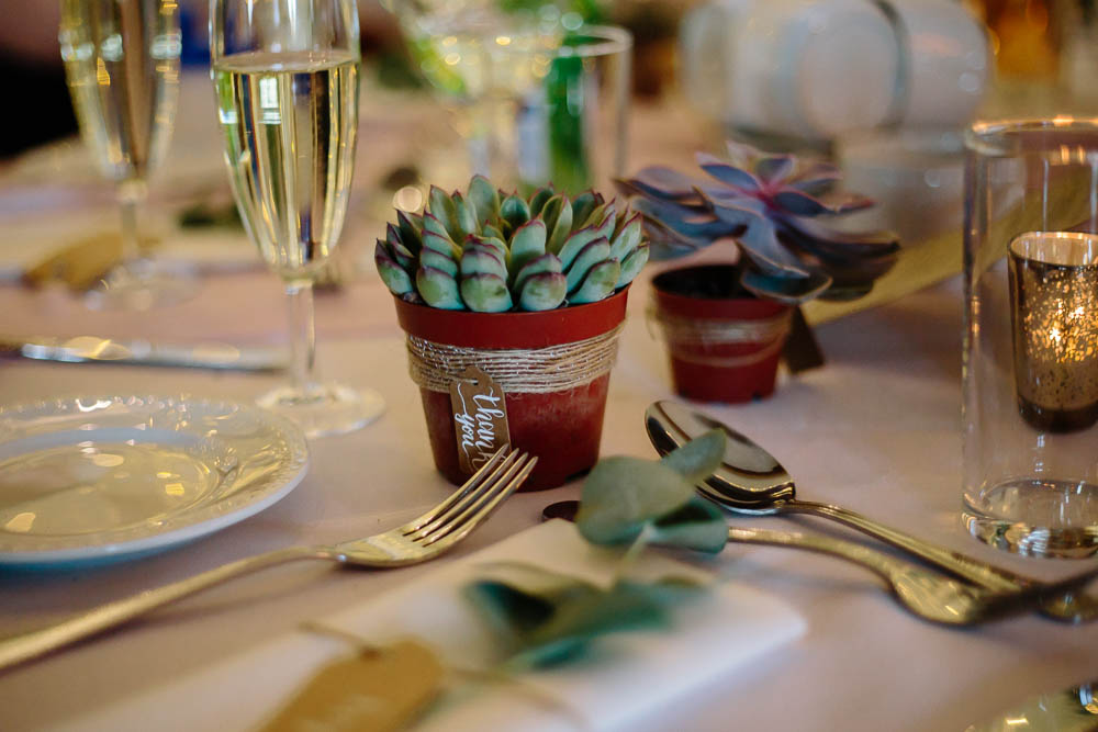 Succulent Table Centre Yorkshire Wedding Barn Anna Rose Photography