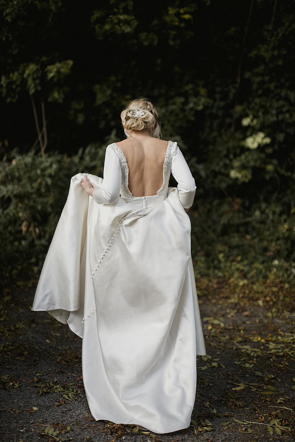 Bride Bridal Dress Gown Pockets Train Belt Low Back Sleeves Modern Chic Abbeydale Picture House Wedding We Are Da Silva