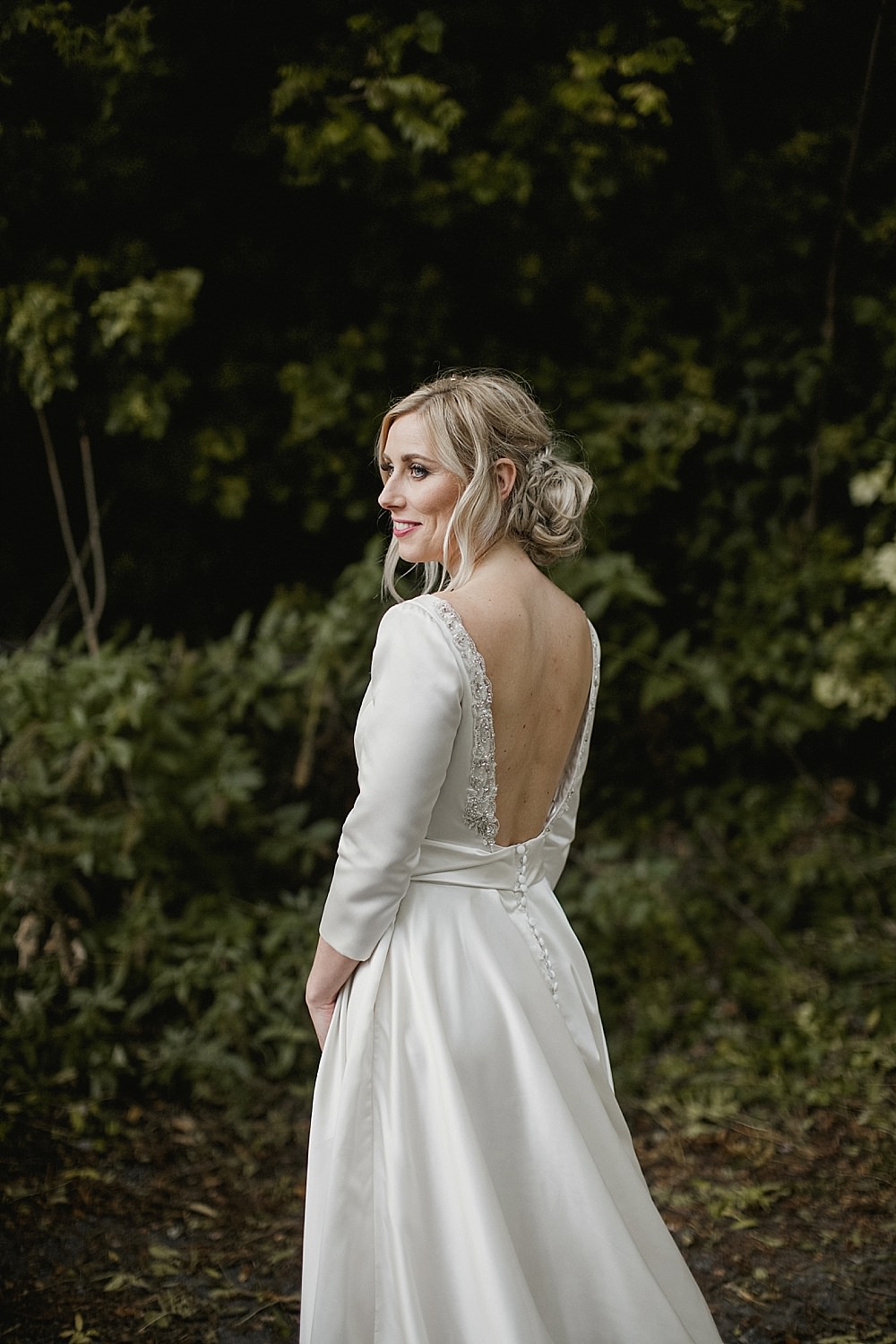 Bride Bridal Dress Gown Pockets Train Belt Low Back Sleeves Modern Chic Abbeydale Picture House Wedding We Are Da Silva