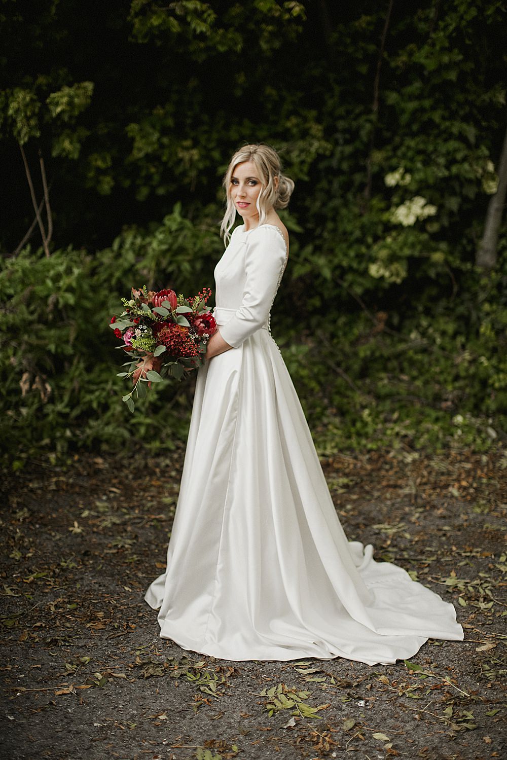 Bride Bridal Dress Gown Pockets Train Belt Low Back Sleeves Modern Chic Abbeydale Picture House Wedding We Are Da Silva