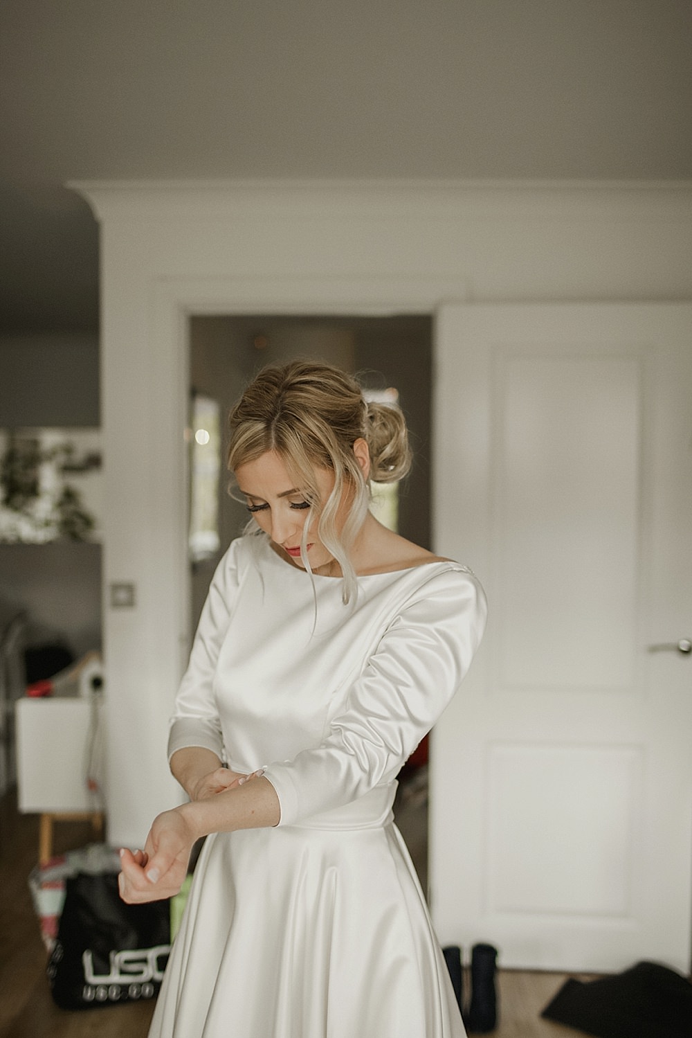 Bride Bridal Dress Gown Pockets Train Belt Low Back Sleeves Modern Chic Abbeydale Picture House Wedding We Are Da Silva
