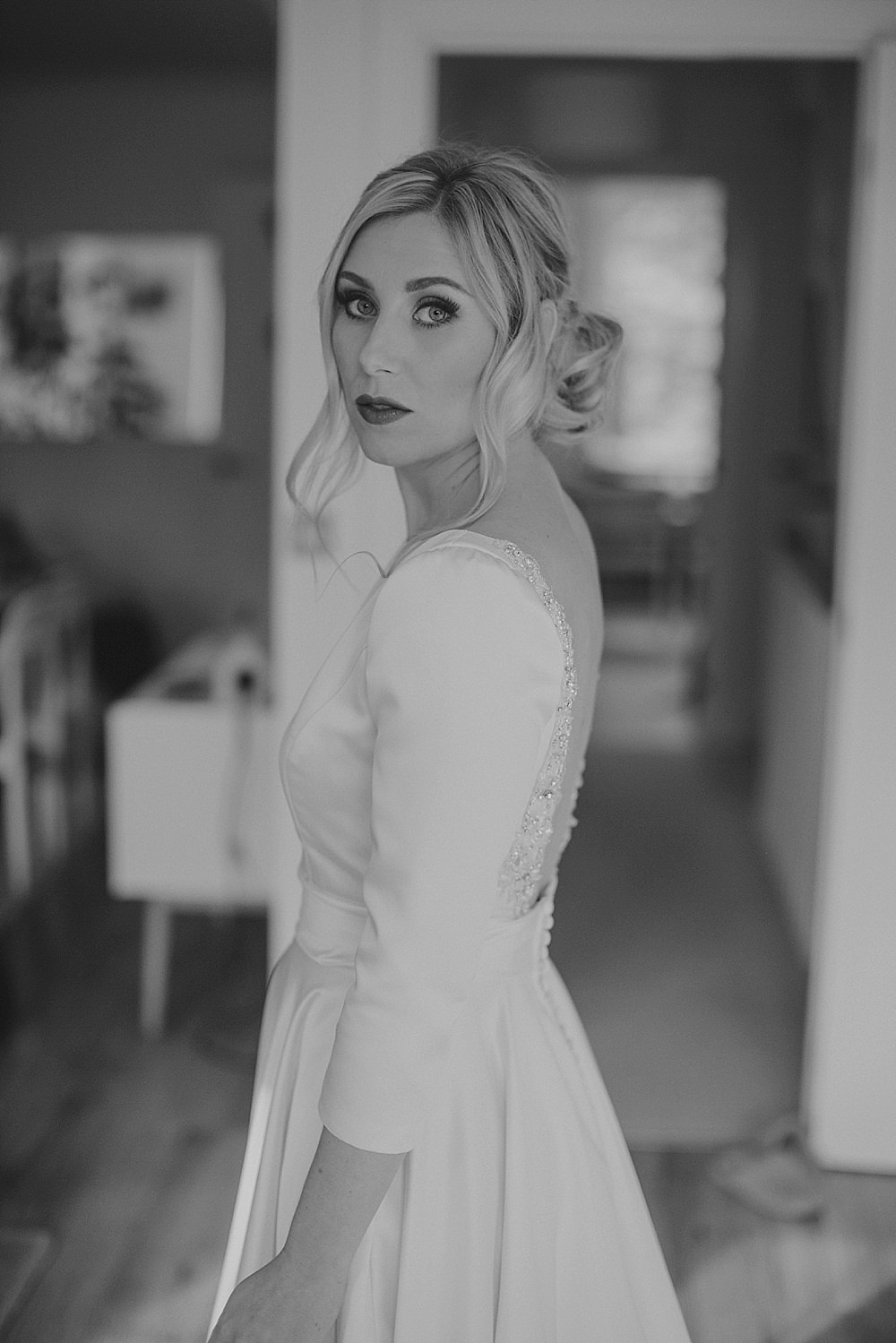 Bride Bridal Dress Gown Pockets Train Belt Low Back Sleeves Modern Chic Abbeydale Picture House Wedding We Are Da Silva