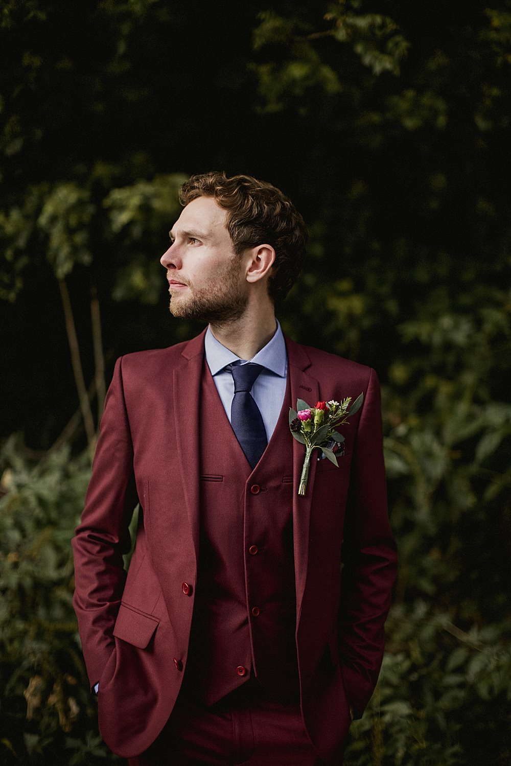 Groom Suit Burgundy Navy Tie Abbeydale Picture House Wedding We Are Da Silva