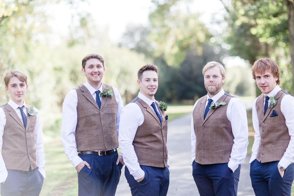 Groom Groomsmen Suits Attire Outfits Waistcoats Chinos Autumnal Boho Wedding Ivory White Photography