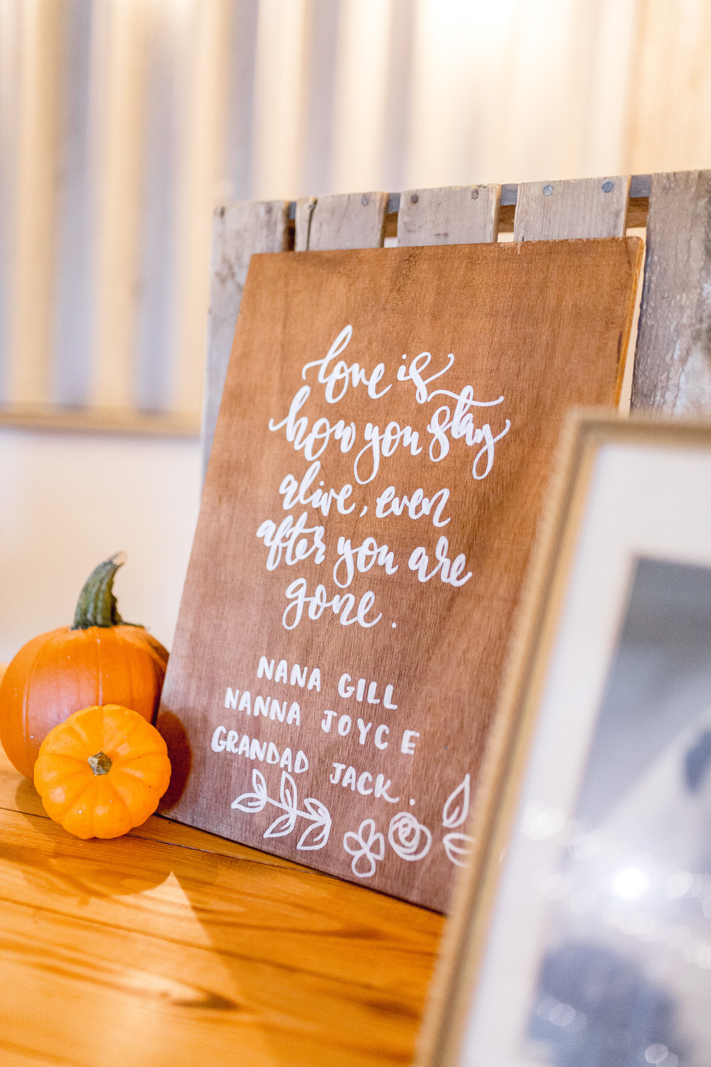 Floral Wooden Sign Signs Signage Calligraphy Pumpkins Autumnal Boho Wedding Ivory White Photography