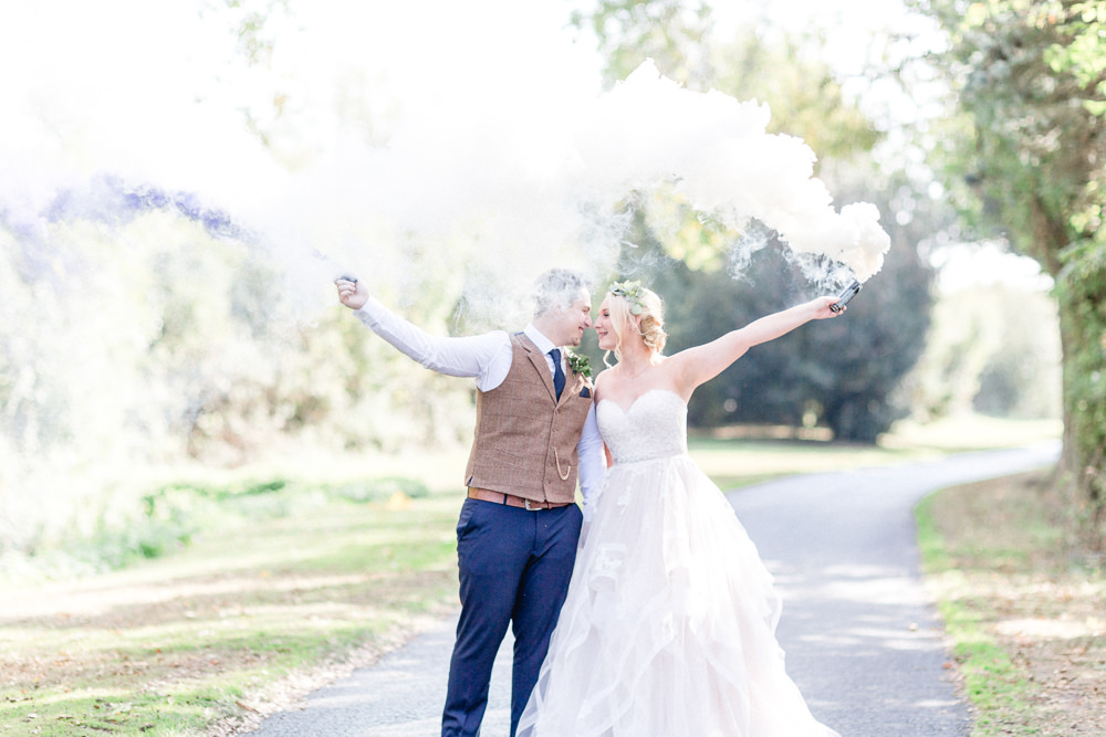 Smoke Bomb Photo Portraits Autumnal Boho Wedding Ivory White Photography