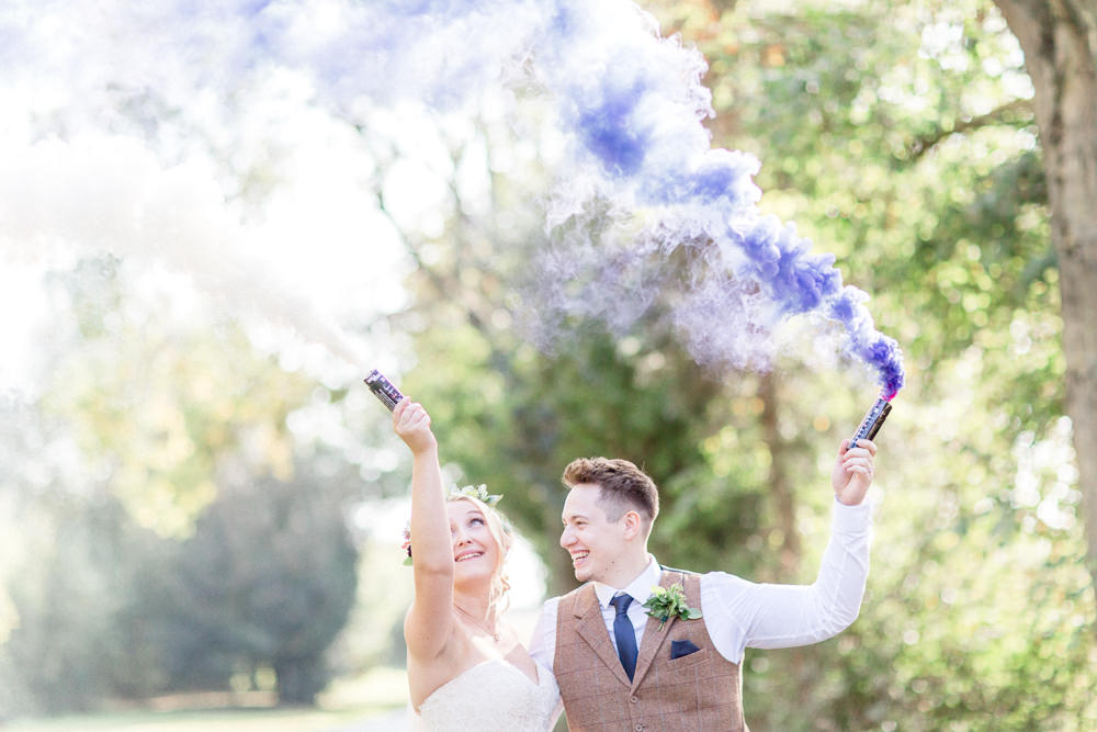 Smoke Bomb Photo Portraits Autumnal Boho Wedding Ivory White Photography