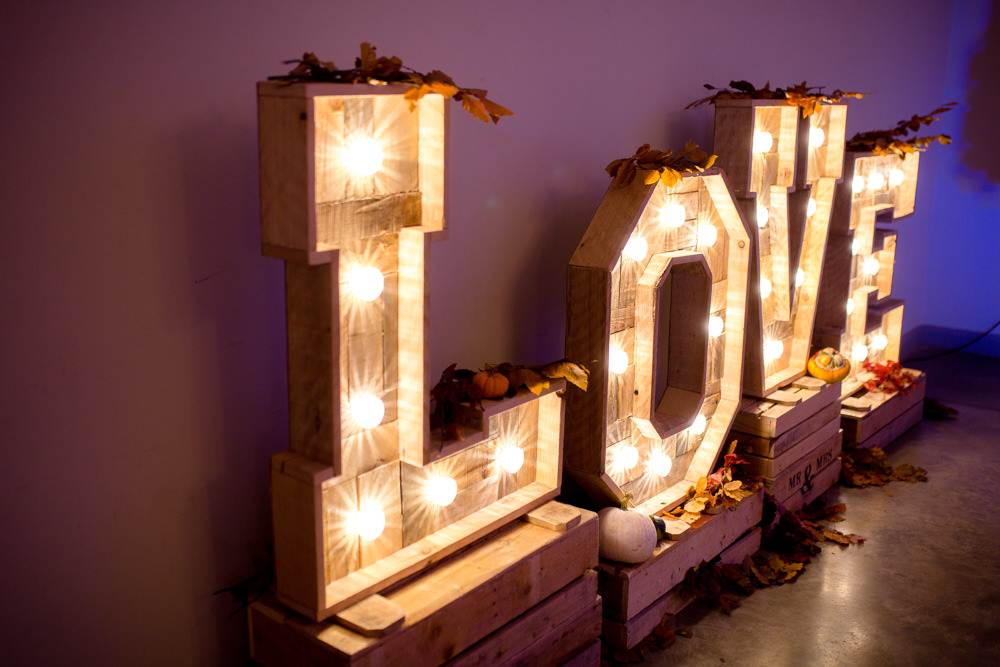 LOVE Letter Lights Lighting Autumnal Boho Wedding Ivory White Photography