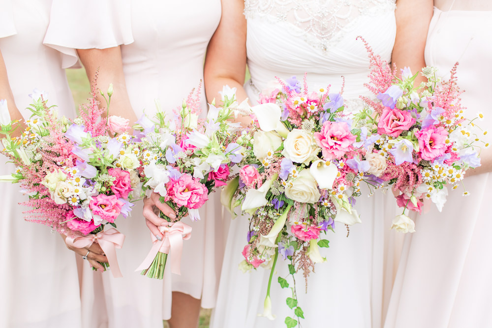 Bride Bridal Bridesmaid Bouquet Pink Flowers Floral Waterfall Bedfordshire Tipi Wedding Natalie Stevenson Photography