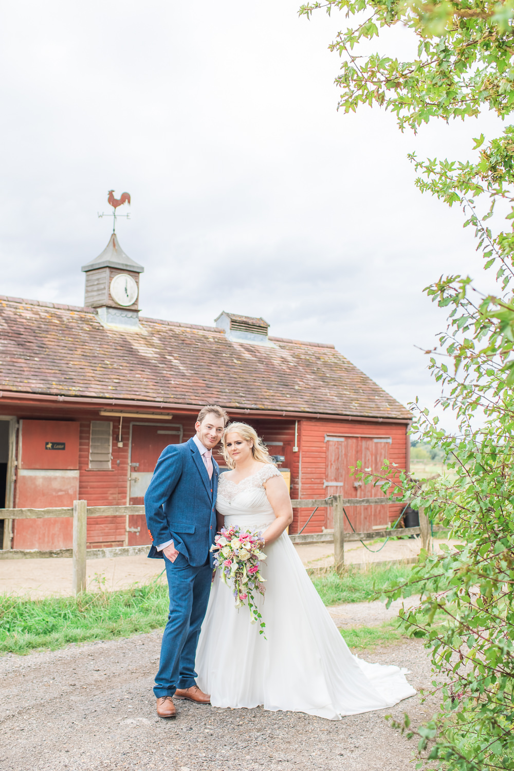 Bride Bridal Short Sleeve Lace V Neck Dress Gown Navy Wool Tweed Suit Groom Waterfall Cascading Bouquet Bedfordshire Tipi Wedding Natalie Stevenson Photography