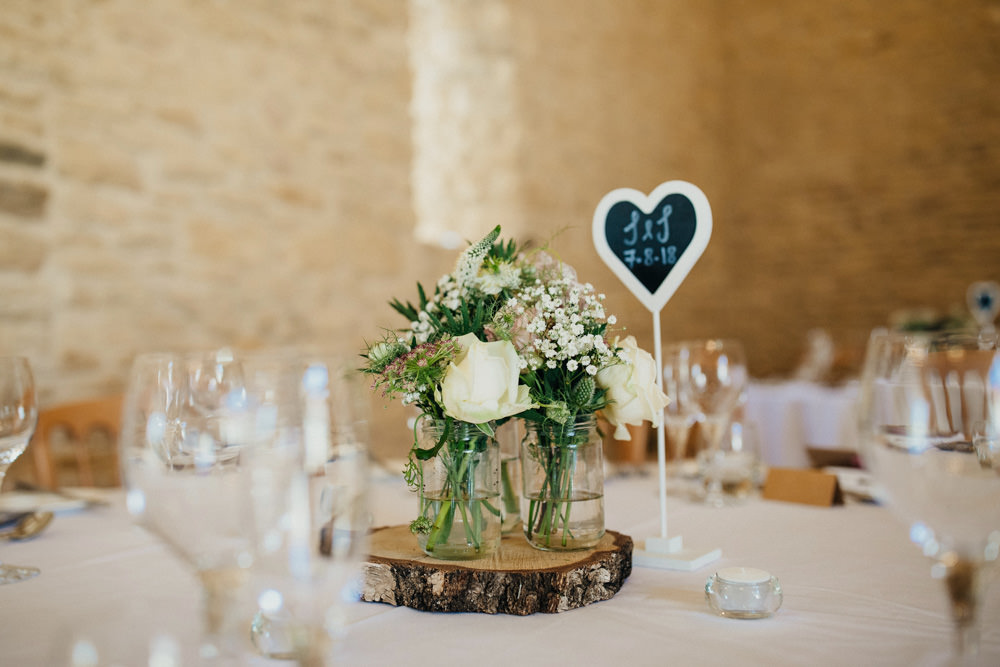 Table Centrepiece Decor Flowers Log Slice Jar Bohemian Carefree Countryside Wedding Lush Imaging by Naomi