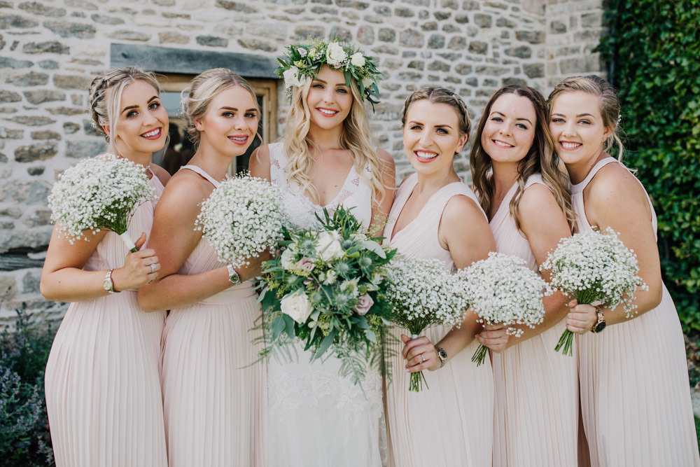 Bouquet Flowers Long Pink Maxi Bridesmaids Bridesmaid Dress Dresses Bride Bridal Flower Crown Greenery Foliage Bohemian Carefree Countryside Wedding Lush Imaging by Naomi