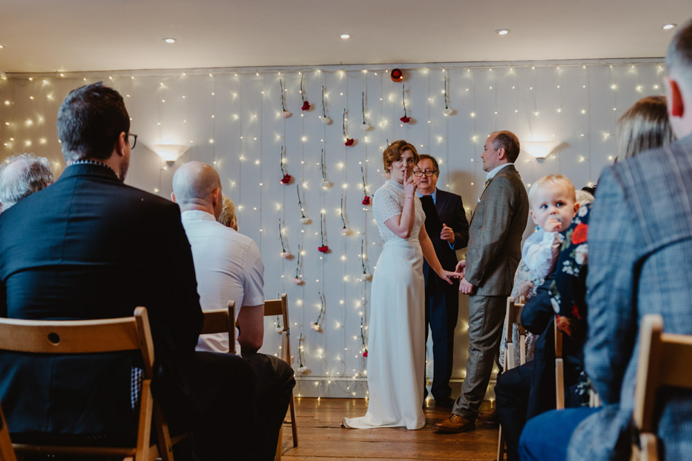Fairy Light Curtain Backdrop Ceremony Aisle Chilli Barn Wedding Stevie Jay Photography