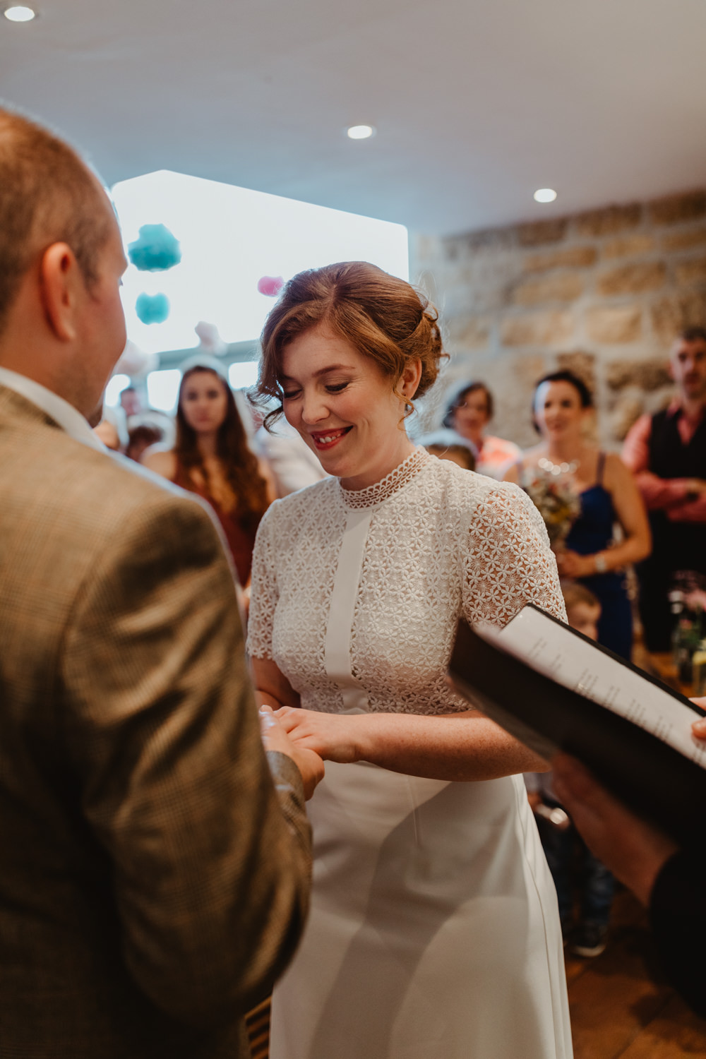 Bride Bridal Dress Gown Lace Sleeves Whistles High Neckline Chilli Barn Wedding Stevie Jay Photography