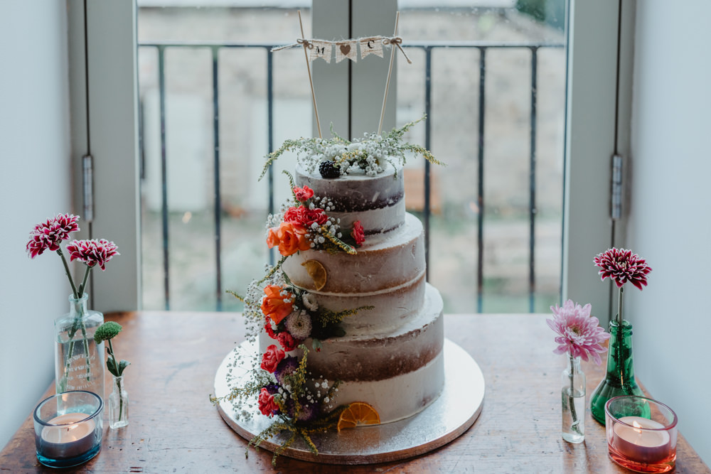 Semi Naked Cake Flowers Floral Chilli Barn Wedding Stevie Jay Photography