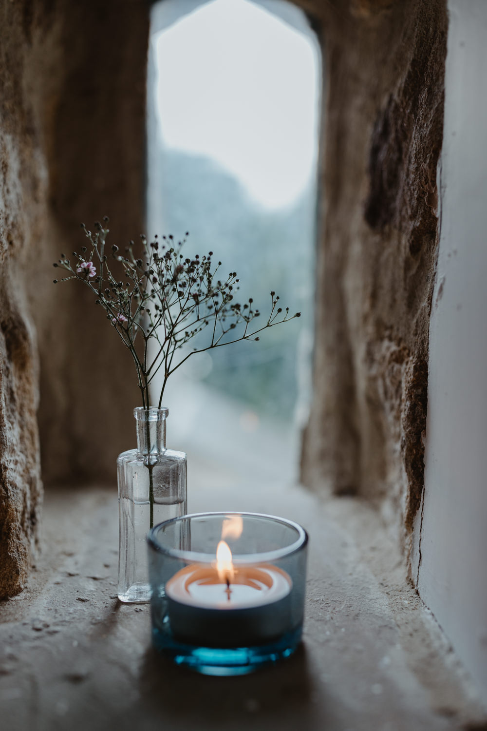 Candles Bottle Flowers Chilli Barn Wedding Stevie Jay Photography