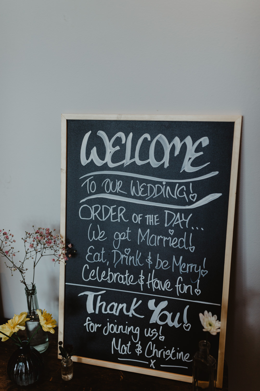 Chalk Black Board Welcome Sign Signage Signs Chilli Barn Wedding Stevie Jay Photography