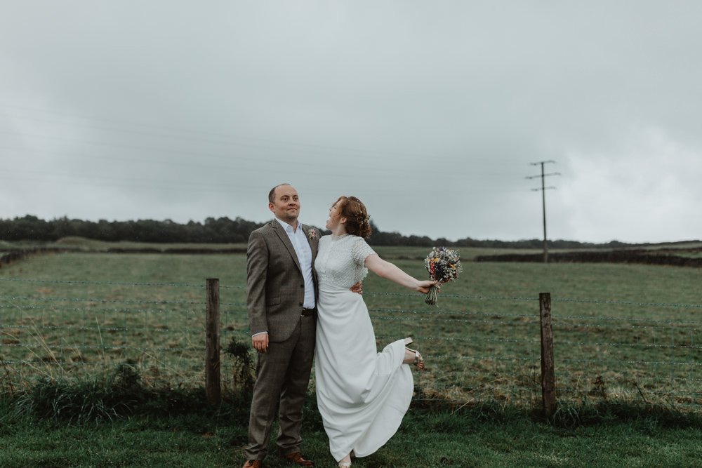 Bride Bridal Dress Gown Lace Sleeves Whistles High Neckline Chilli Barn Wedding Stevie Jay Photography