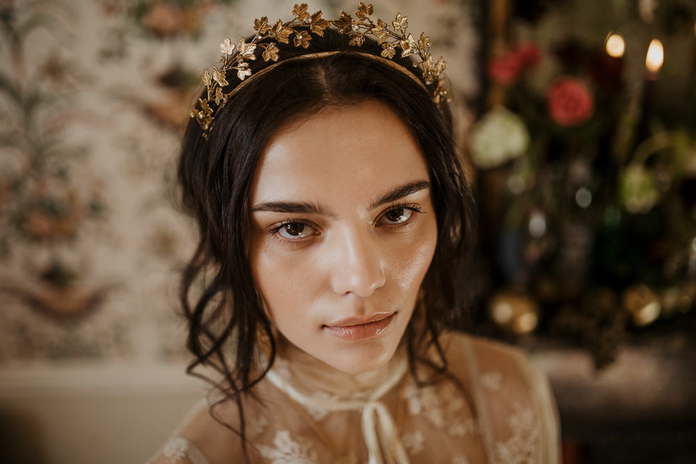 Hair Piece Accessory Bride Bridal Tiara Crown Gold Leaf Edwardian Wedding Ideas Camilla Andrea Photography