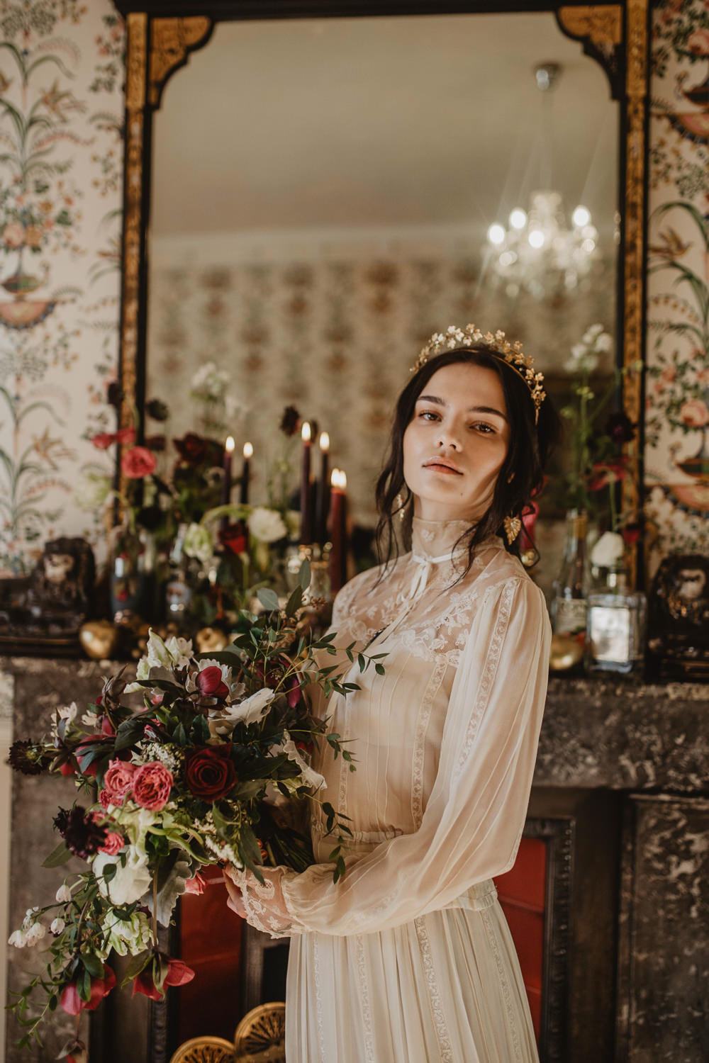 Bouquet Flowers Bride Bridal Hellebores Ranunculus Tulips Roses Edwardian Wedding Ideas Camilla Andrea Photography