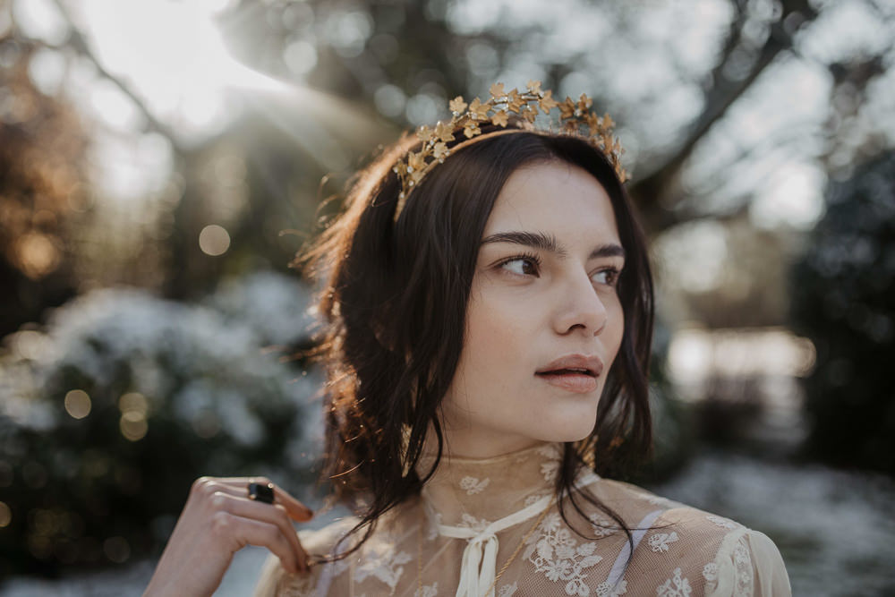 Hair Piece Accessory Bride Bridal Tiara Crown Gold Leaf Edwardian Wedding Ideas Camilla Andrea Photography