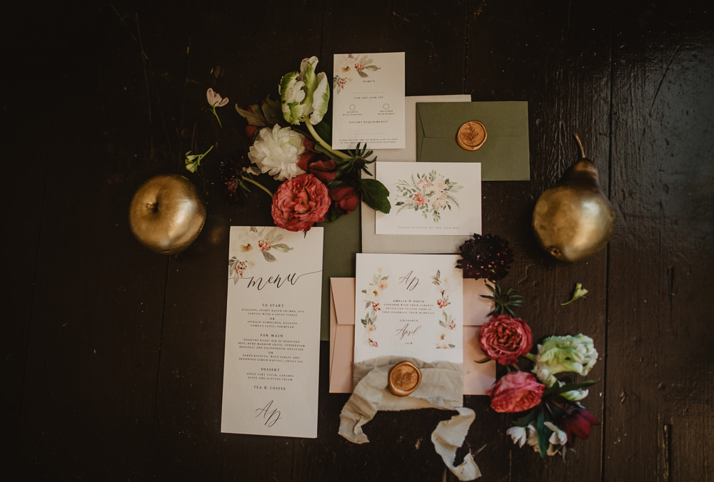 Stationery Invitations Invites Floral Flowers Wax Seal Calligraphy Edwardian Wedding Ideas Camilla Andrea Photography