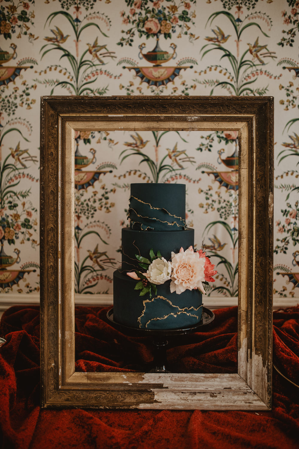 Cake Black Sugar Flowers Black Gold Frame Edwardian Wedding Ideas Camilla Andrea Photography