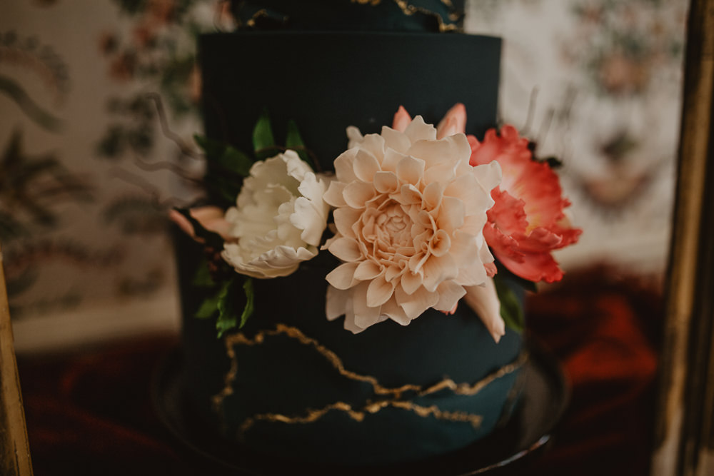 Cake Black Sugar Flowers Black Gold Edwardian Wedding Ideas Camilla Andrea Photography