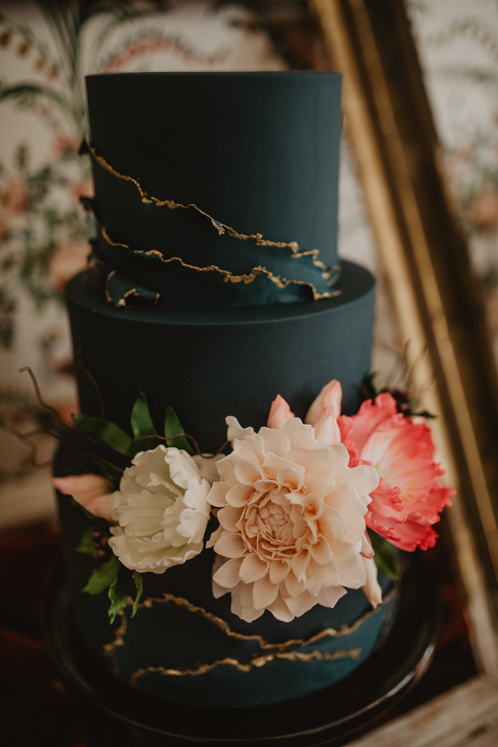 Cake Black Sugar Flowers Black Gold Edwardian Wedding Ideas Camilla Andrea Photography