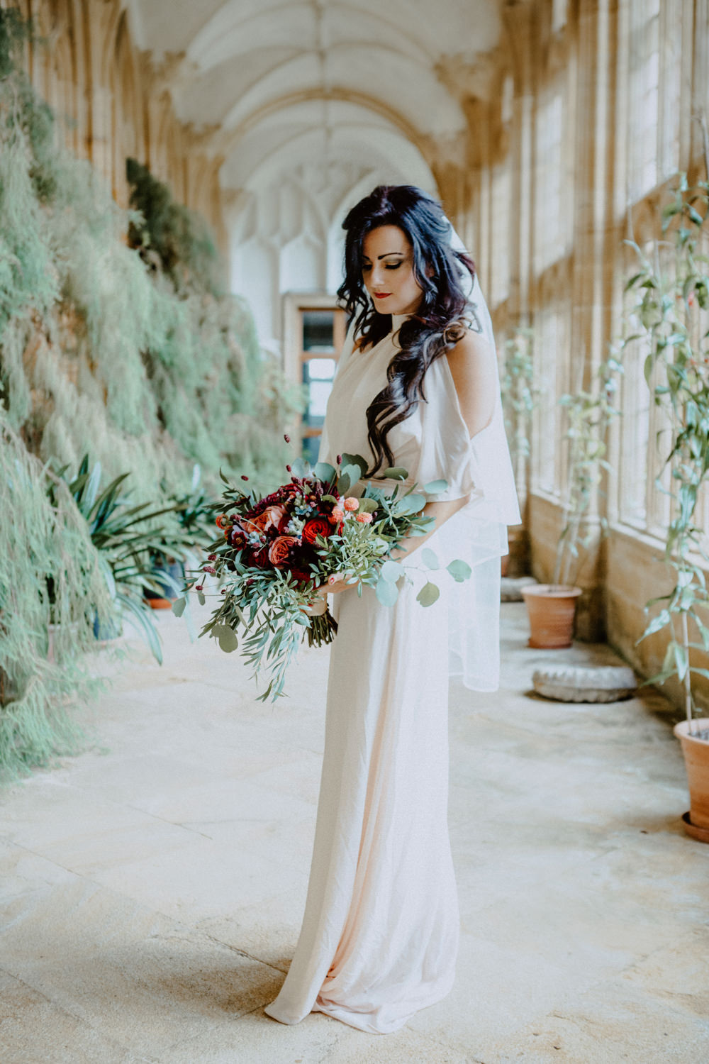 Dress Gown Bride Bridal Cold Shoulder Sleeves Veil Ethereal Romantic Wedding Ideas Katherine Newman Photography