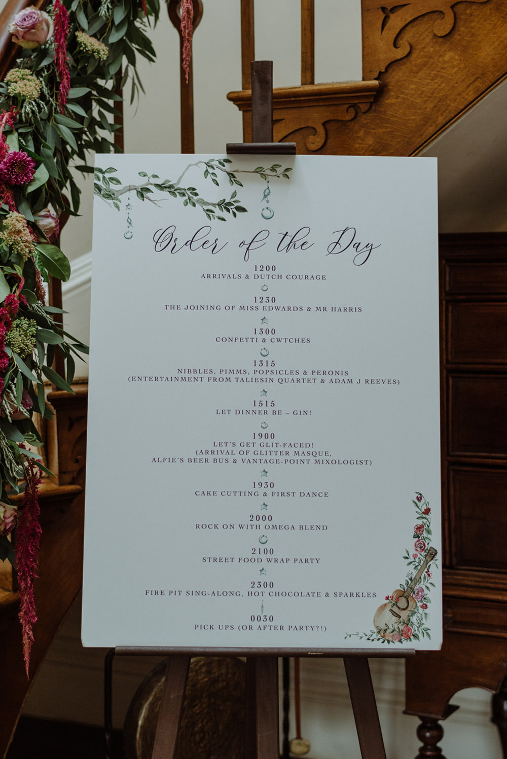 Order of the Day Sign Modern Calligraphy Felin Newydd House Wedding Christopherian.co.uk