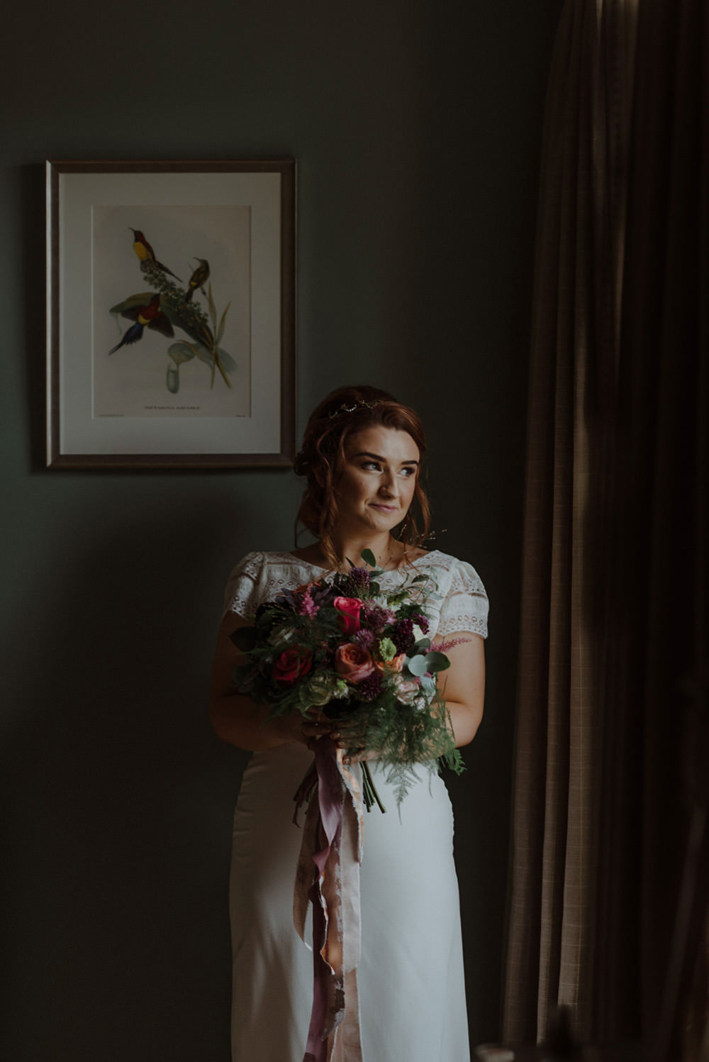 Bride Bridal Bouquet Carnation Peony Pink Greenery Foliage Short Sleeve Slip Dress Felin Newydd House Wedding Christopherian.co.uk