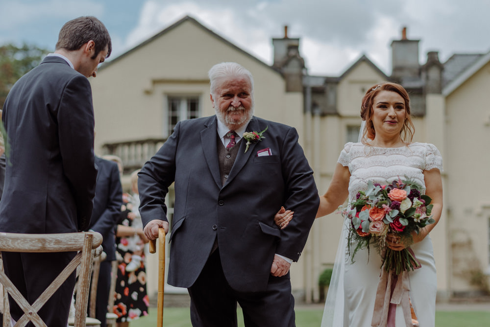 Bride Bridal Short Cap Sleeve Slip Dress Laure de Sagazan Dress Gown Bouquet Lace Felin Newydd House Wedding Christopherian.co.uk