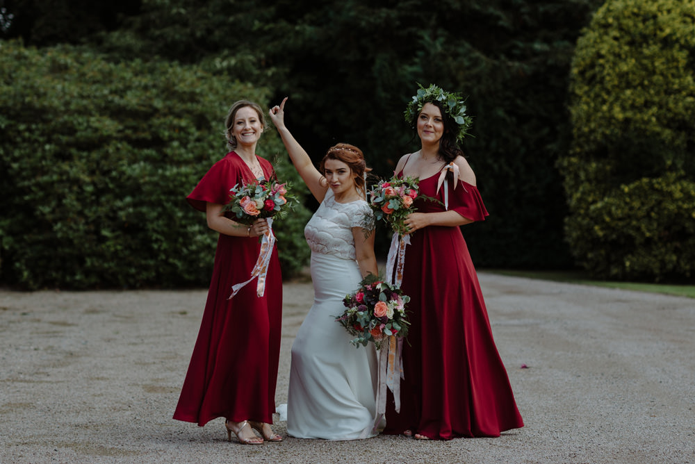 Bride Bridal Short Cap Sleeve Slip Dress Laure de Sagazan Dress Gown Red Wine Burgundy Bridesmaids Dress Felin Newydd House Wedding Christopherian.co.uk