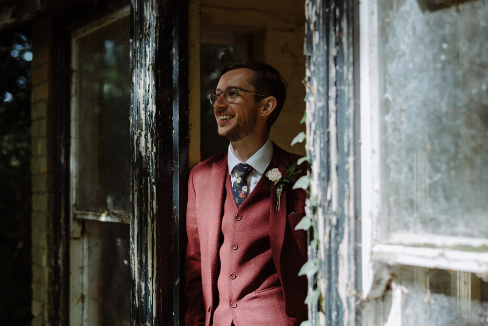 Three Piece Suit Burgundy Red Wine Groom Felin Newydd House Wedding Christopherian.co.uk