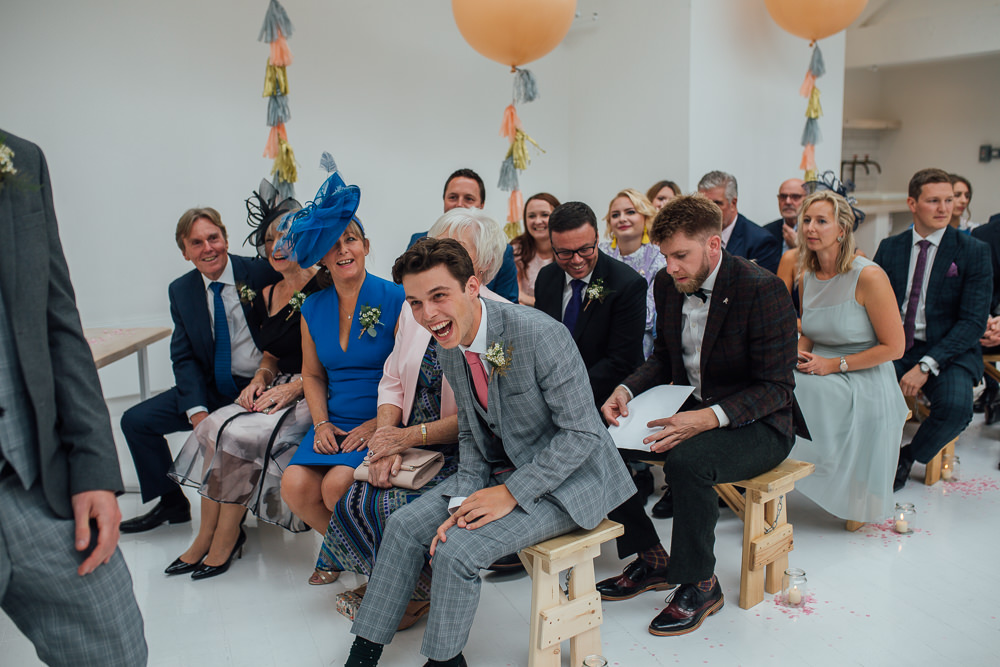 Groom Groomsmen Suit Grey Check Pink Tie Fivefourstudios Wedding Ellie Grace Photography