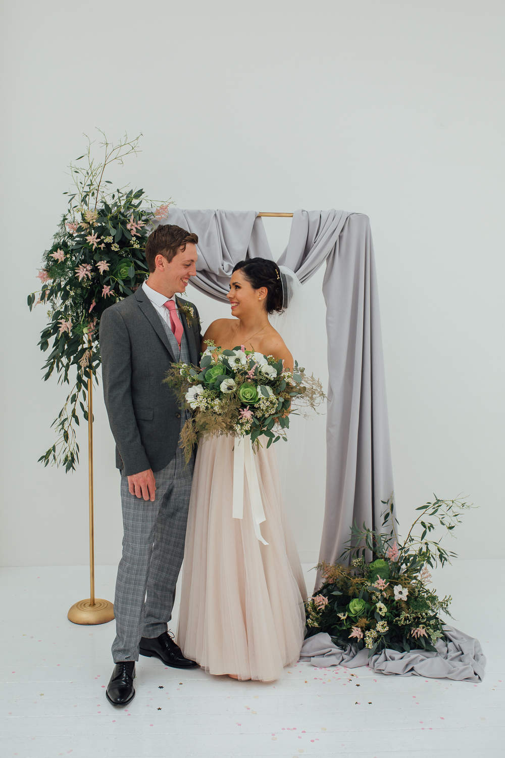 Backdrop Arch Flowers Floral Drapes Fabric Fivefourstudios Wedding Ellie Grace Photography