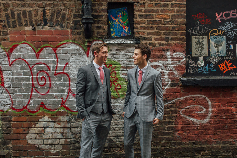 Groom Groomsmen Suit Grey Check Pink Tie Fivefourstudios Wedding Ellie Grace Photography