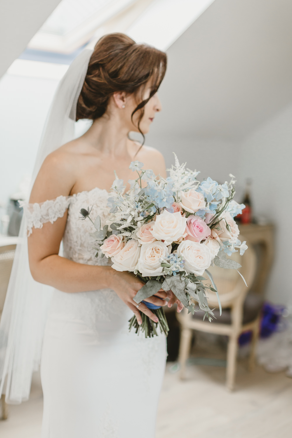 Bouquet Flowers Bride Bridal Pink Blue Rose Astilbe GG’s Yard Wedding Amy Lou Photography