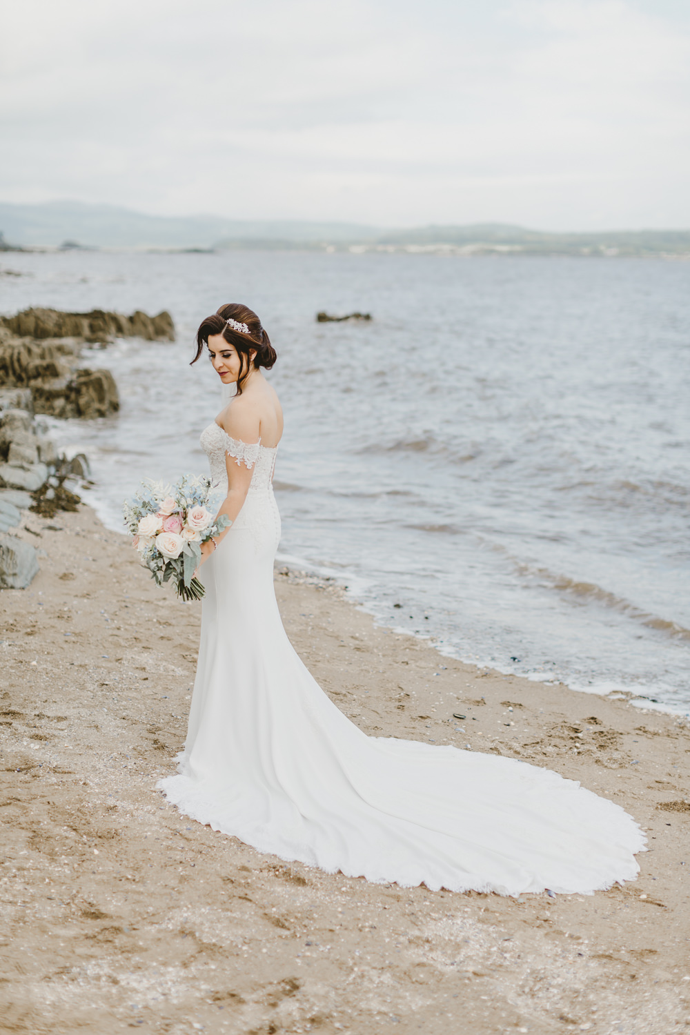 Bardot Sleeve Off Shoulder Dress Bride Bridal Gown Lace Sweetheart Fit Flare GG’s Yard Wedding Amy Lou Photography