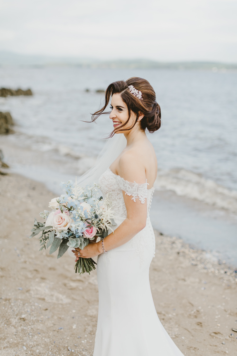 Bardot Sleeve Off Shoulder Dress Bride Bridal Gown Lace Sweetheart Fit Flare GG’s Yard Wedding Amy Lou Photography