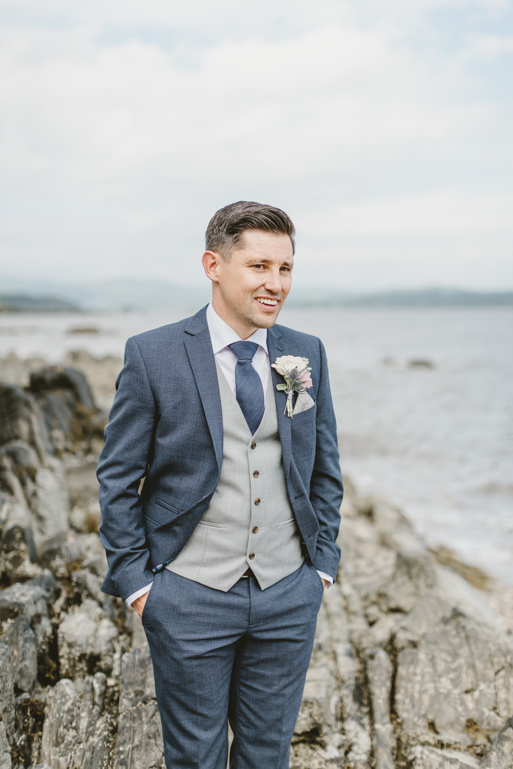 Groom Suit Groomsmen Navy Tie Waistcoat Grey GG’s Yard Wedding Amy Lou Photography