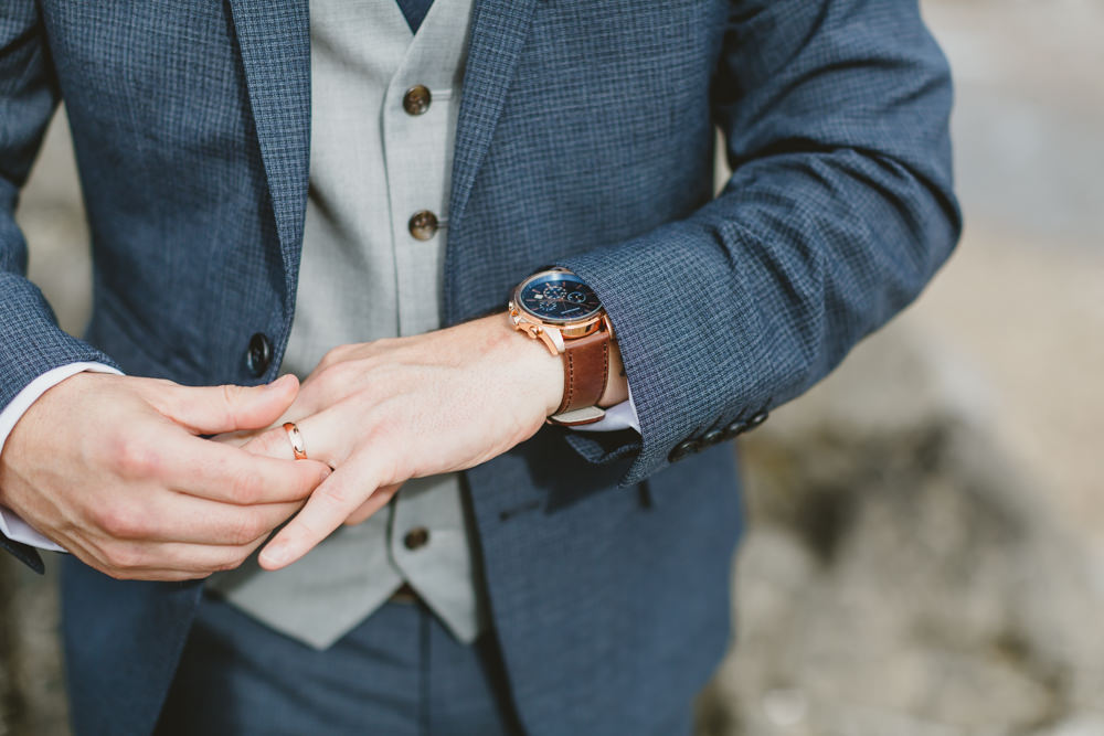 Groom Suit Groomsmen Navy Tie Waistcoat Ring Band Watch GG’s Yard Wedding Amy Lou Photography