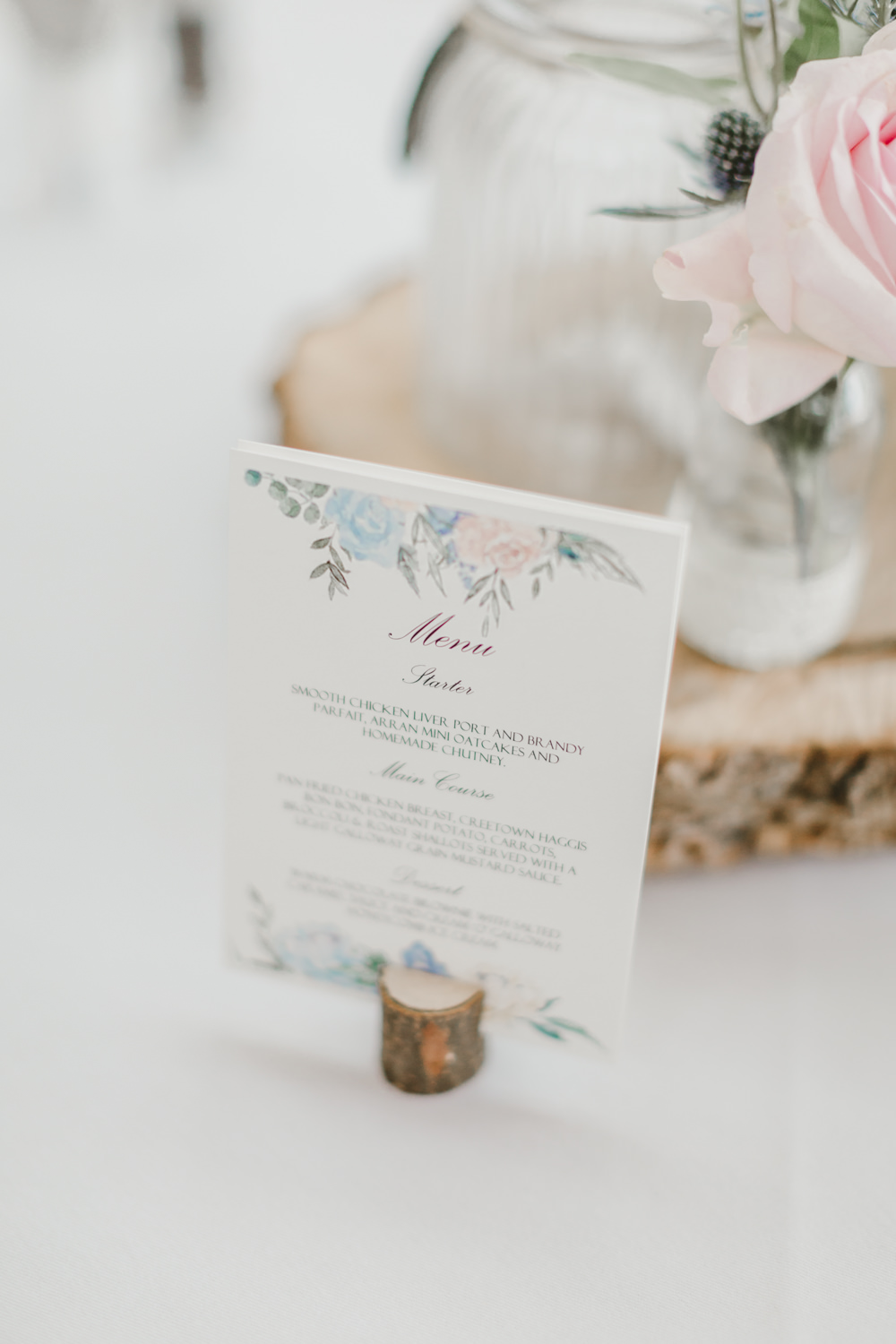 Floral Menu Log Holder Stationery GG’s Yard Wedding Amy Lou Photography