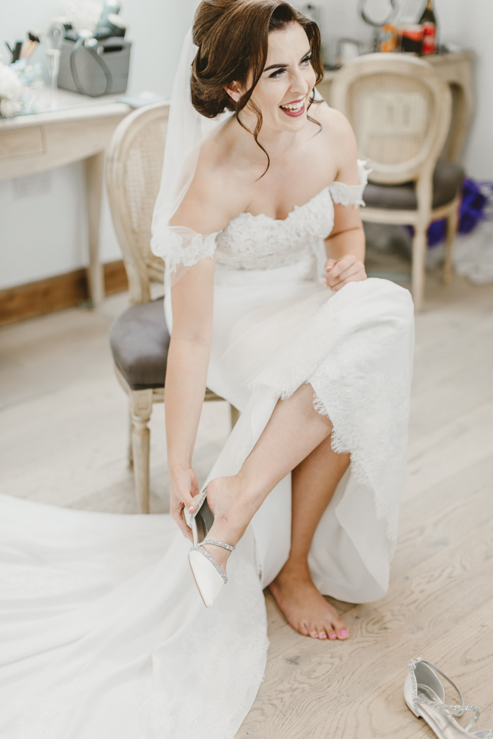 Bardot Sleeve Off Shoulder Dress Bride Bridal Gown Lace Sweetheart Fit Flare GG’s Yard Wedding Amy Lou Photography
