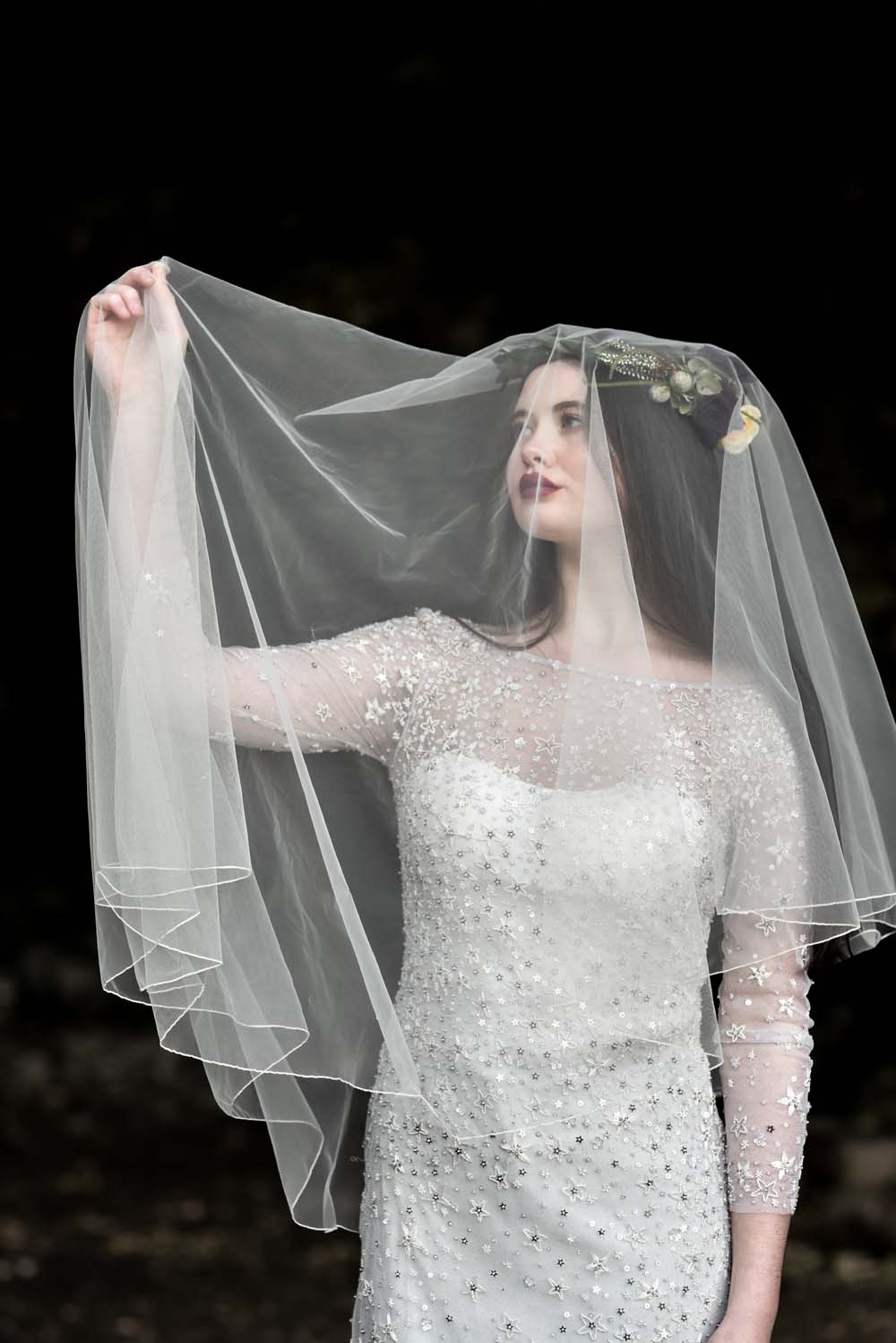 Dress Gown Bride Bridal Eliza Jane Howell Celestial Stars Starry Veil Flower Crown Game Of Thrones Wedding Tara Florence